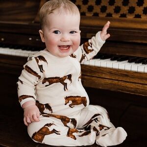 MILKBARN Natural Horse Organic Cotton Zipper Footed Romper
